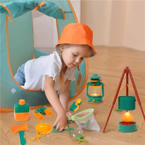 Kids Camping Set with Tent 30pcs - Outdoor Campfire Toy Set for Toddlers (Green) - Picture 7 of 7